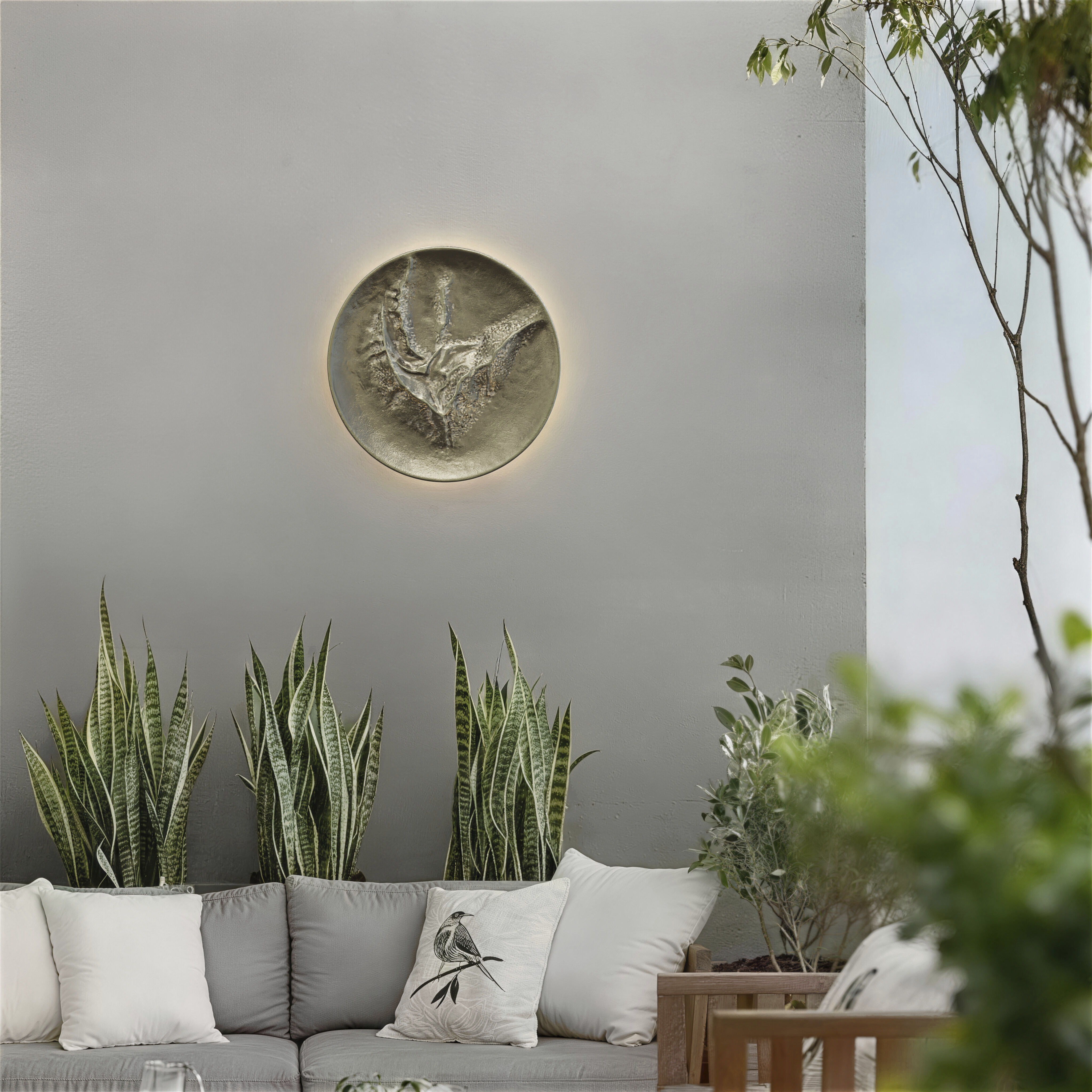 Moon LED 16 inch Painted Washed Brass Outdoor Wall Sconce